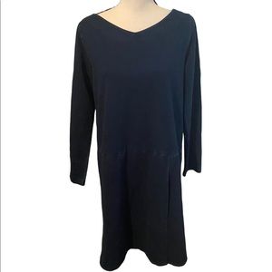 Indigo PureJill Denim Look Size Medium Cotton Blue Ling Sleeve Knee Length Dress